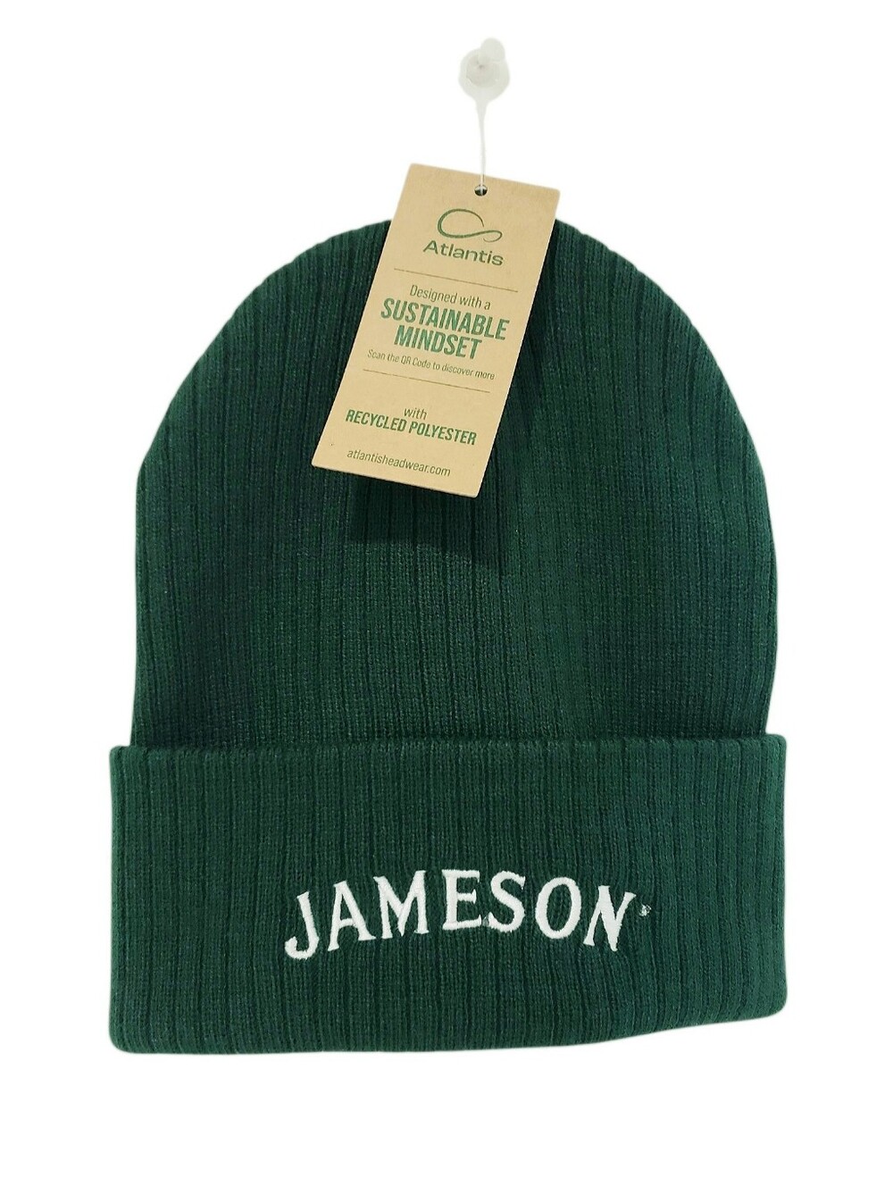 Jameson Irish Whiskey Sustainable Ribbed Cuffed Beanie Unisex Bottle Green NWT